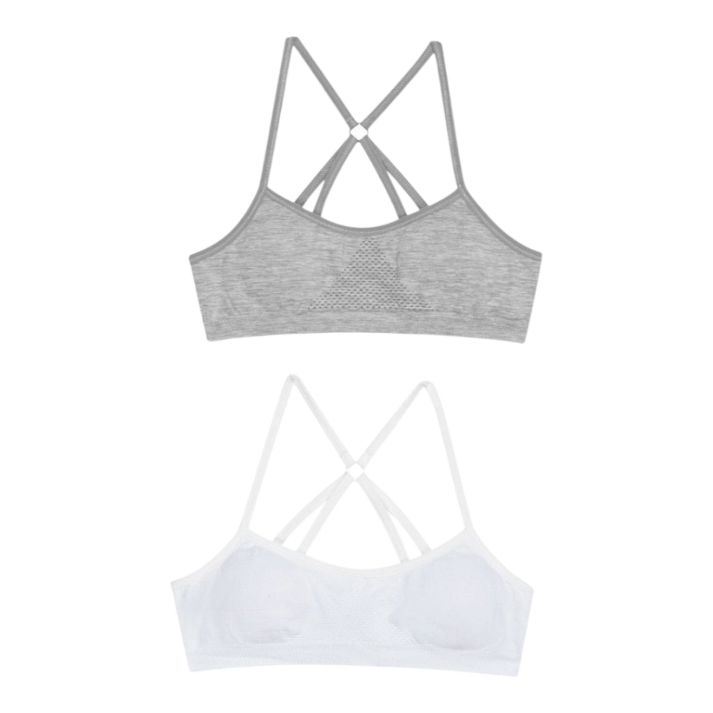 Hanes Girls 2pk Comfort Fit Training Bra  Racerback White Heather Grey S